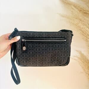 COACH Black Silver Emblem Logo Purple Patent Crossbody Wristlet Bag Purse Clutch